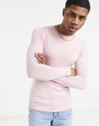 Asos Design Muscle Fit Merino Wool Crew Neck Sweater In Light Pink