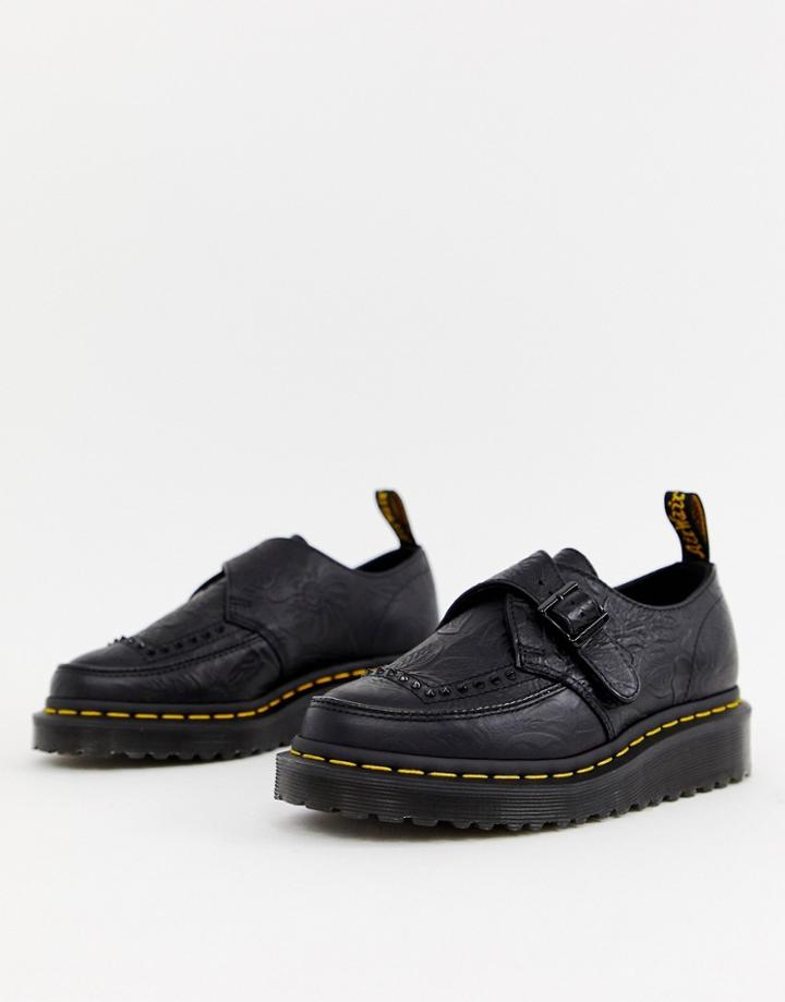 Dr Martens Ramsey Ii Black Embossed Leather Strap Chunky Flatform Shoes - Black