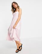 Asos Design Cami Midi Dress With Square Neck In Bubblegum Pink