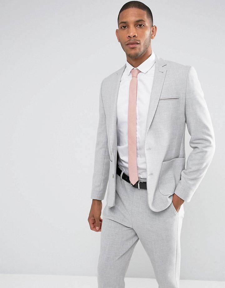 Asos Skinny Suit Jacket In Gray With Contrast Pink Scuba Lining - Gray