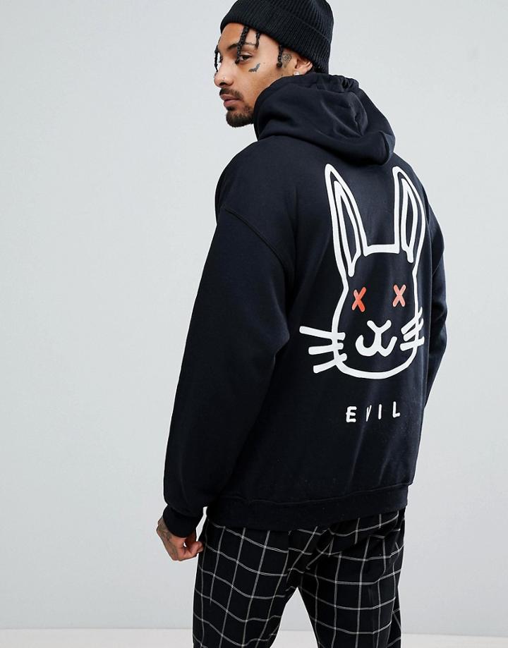 New Love Club Evil Bunny Back Print Hoodie - Black
