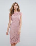Traffic People High Neck Contrast Lace Overlay Pencil Dress-purple