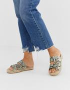 Asos Design Jazz Leather Buckle Espadrille Slider In Snake - Gray