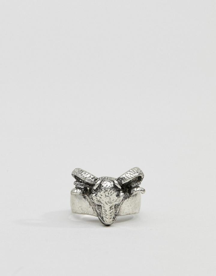 Asos Design Ring In Burnished Silver With Rams Head - Silver