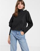Asos White Scarf Tie Deep Cuff Cotton Top-black
