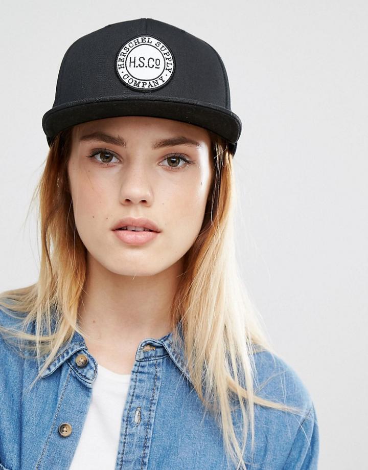 Herschel Round Logo Snapback Cap In Black - Black