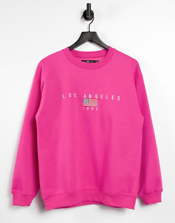 Daisy Street Relaxed Sweatshirt With Los Angeles Embroidery-pink