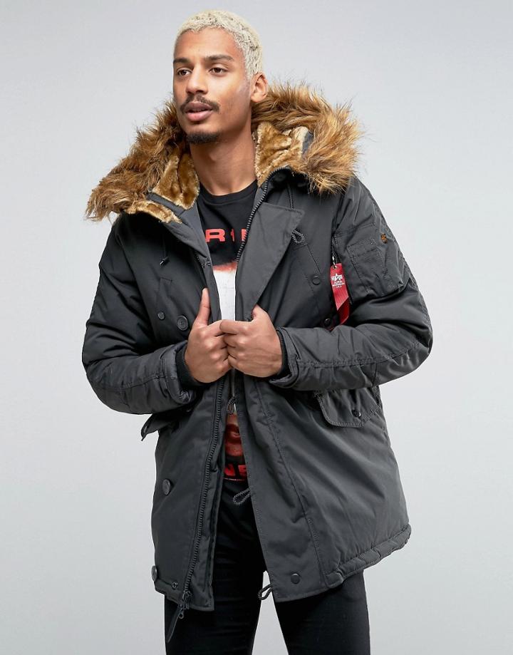 Alpha Industries Explorer Parka With Faux Fur Trim In Regular Fit Gray