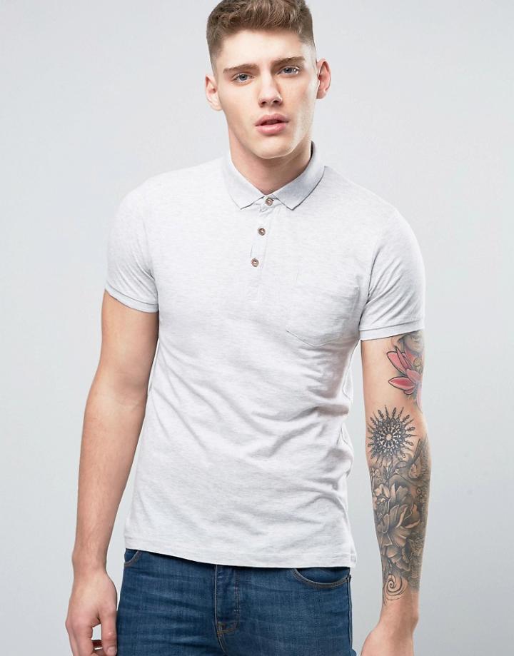 Brave Soul Plain Jersey Contast Inside Placket Polo - Cream