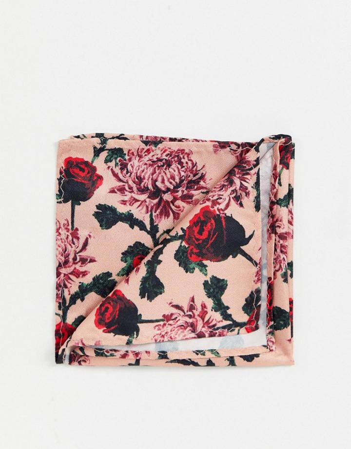 Twisted Tailor Pocket Square In Rose Print-pink