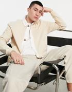Asos Design Oversized Jersey Jacket With Contrast Placket In Soft White-multi
