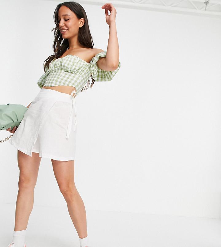 Asos Design Tall Linen Look Wrap Mini Skirt In White