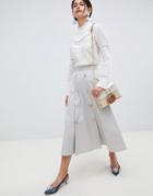 Asos Design Double Breasted Full Midi Skirt - Gray