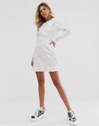 Asos Design Cotton Mini Dress With Frill Collar - White