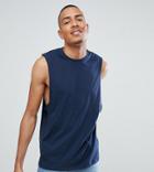 Asos Design Tall Tank With Dropped Armhole In Navy - Navy