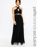Little Mistress Petite Cross Front Halter Maxi Dress - Black