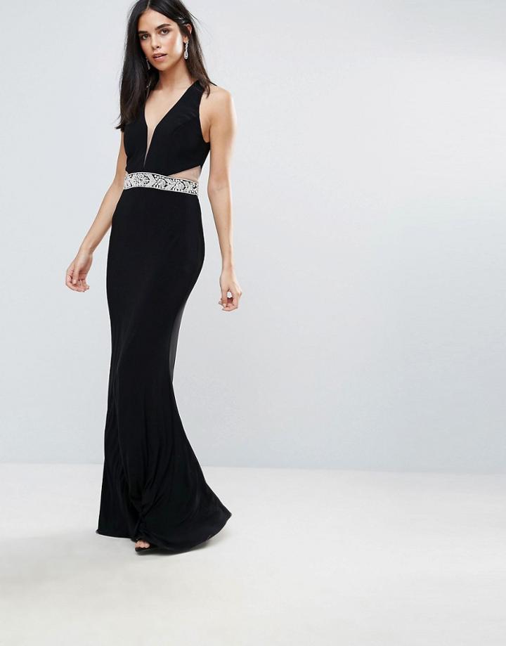 Forever Unique Plunge Maxi Dress With Cutout - Black