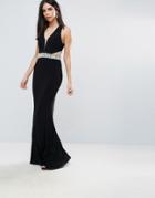 Forever Unique Plunge Maxi Dress With Cutout - Black