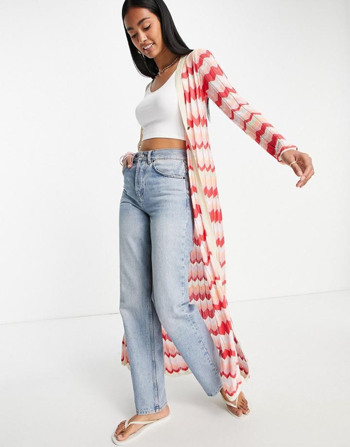 River Island Chevron Maxi Cardigan In Pink