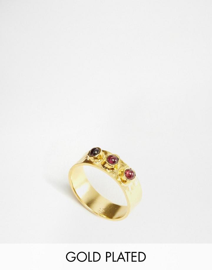Mirabelle Gold Plated Textured Ring With Garnet - Gold
