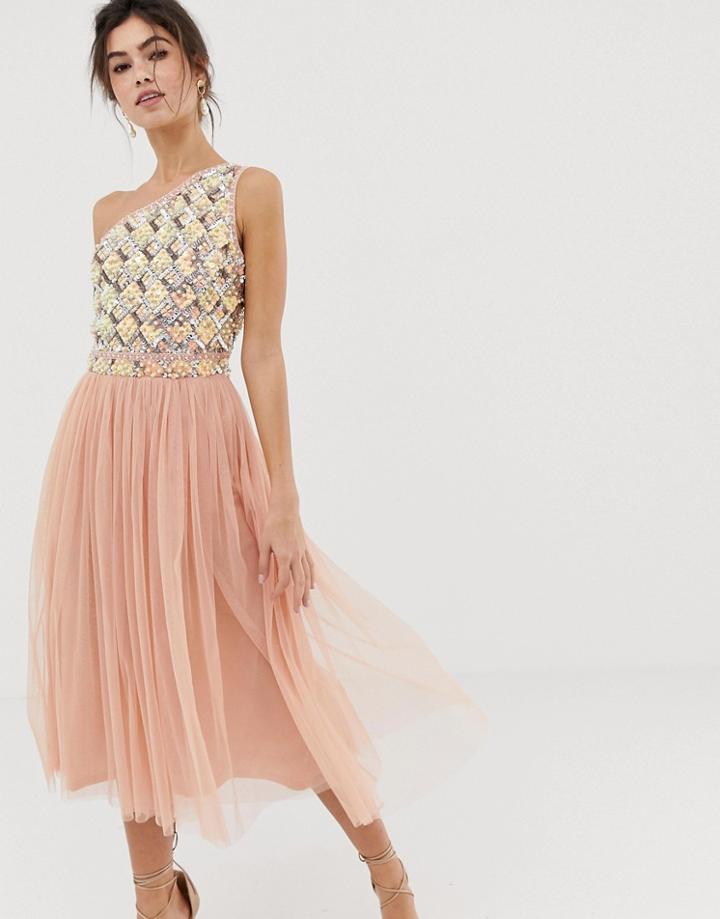 Asos Design Embellished Tulle Midi Dress-green