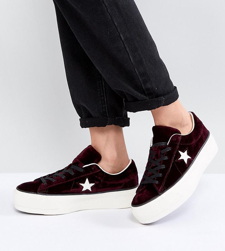 Converse One Star Platform Ox In Burgundy