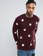 Asos Knitted Sweater With Floral Embroidery - Red