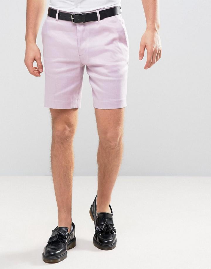 Asos Slim Smart Short In Light Purple Linen Mix - Purple
