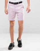 Asos Slim Smart Short In Light Purple Linen Mix - Purple