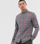 Asos Design Tall Slim Check Shirt In Gray