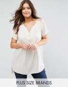 New Look Curve Embroidered Mesh Detail Top - Beige