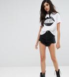 Asos Tall Denim Shorts With Shredded Rips In Washed Black - Black