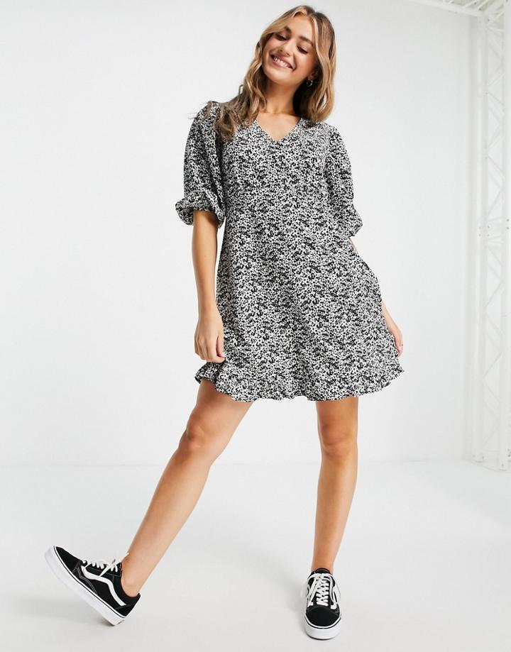 New Look Tie Sleeve Mini Dress In Black Floral