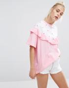Lazy Oaf Oversized Tee With Frilly Hearts - Pink