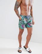 South Beach Swim Shorts With Tropical Print - Multi