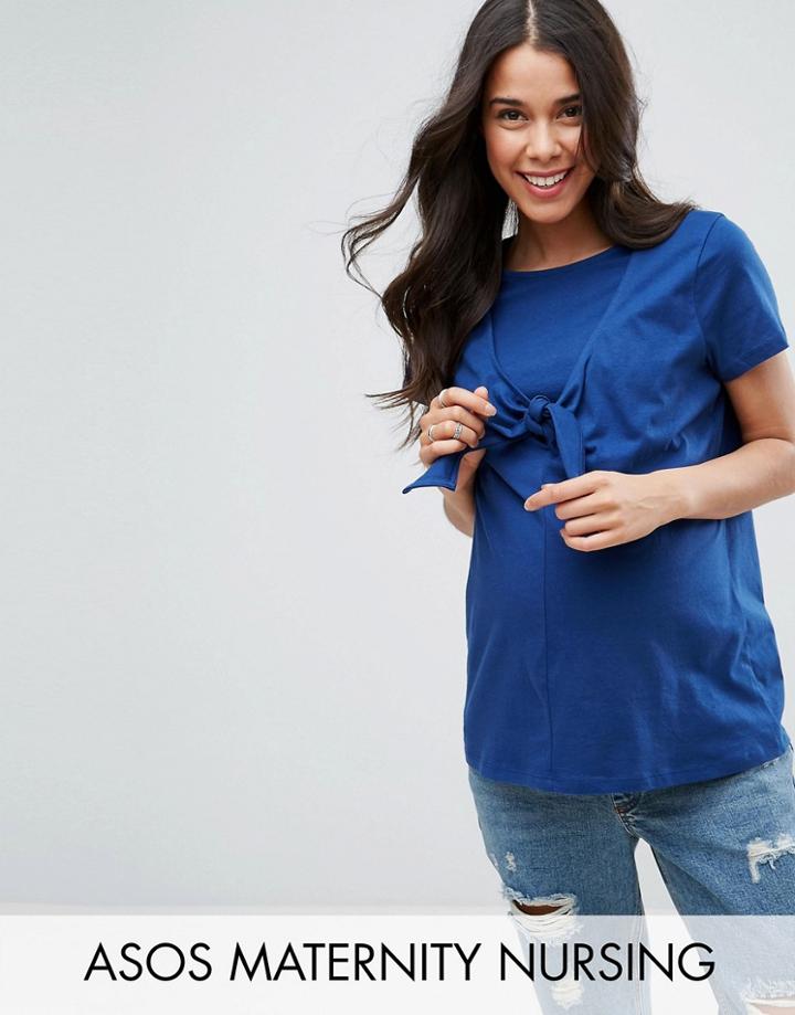 Asos Maternity Nursing Tie Front T-shirt - Navy
