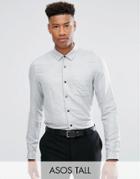 Asos Tall Regular Fit Shirt In Gray Marl Twill - Gray