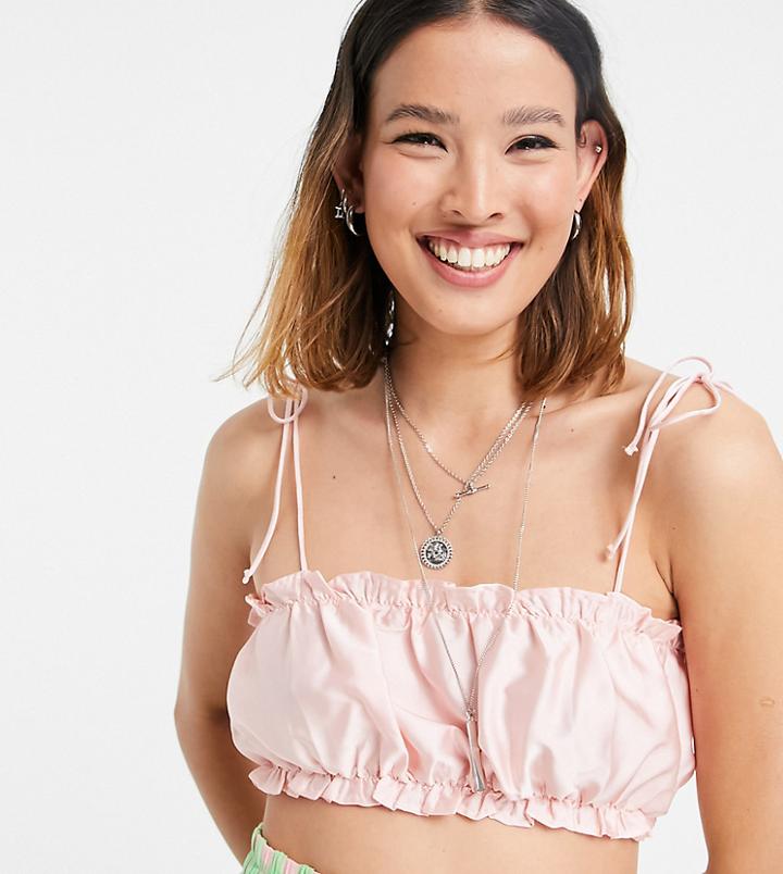 Reclaimed Vintage Inspired Ruched Spaghetti Strap Crop Top In Pink