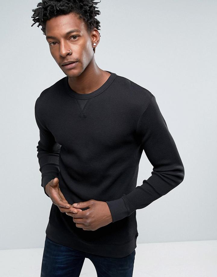 Troy Waffle Crew Neck Sweat - Black