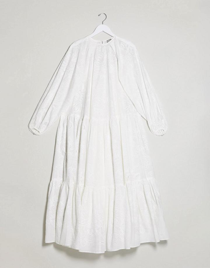 Asos Edition Broderie Tiered Maxi Dress-white