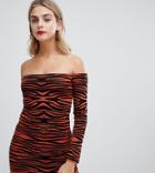 Missguided Knitted Bardot Mini Dress In Tiger Stripe - Multi