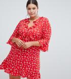 Boohoo Plus Ditsy Print Ruffle Tea Dress - Red