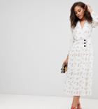 Asos Design Tall Pleated Midi Dress With Side Buttons In Ditsy Floral - Multi