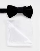 Devils Advocate Black Velvet Bow Tie And White Pocket Square - Black