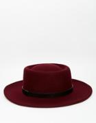 Asos Pork Pie Hat In Burgundy With Wide Brim - Burgundy