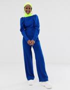 Asos Design Long Sleeve Square Neck Wrap Jumpsuit - Blue