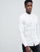Jack & Jones Premium Slim Fit Grandad Collar Shirt In Linen Mix - White