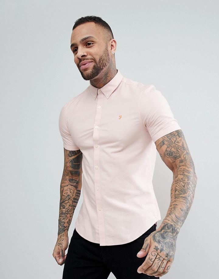 Farah Brewer Slim Fit Short Sleeve Oxford Shirt In Pink - Pink
