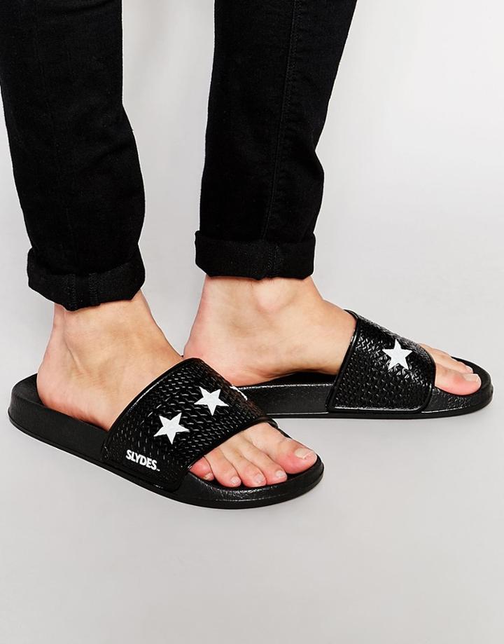 Slydes Stars Slider Flip Flop - Black