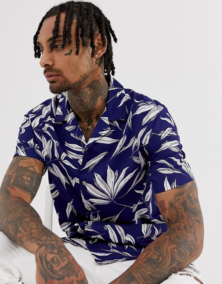 Asos Design Regular Fit Floral Shirt In Blue
